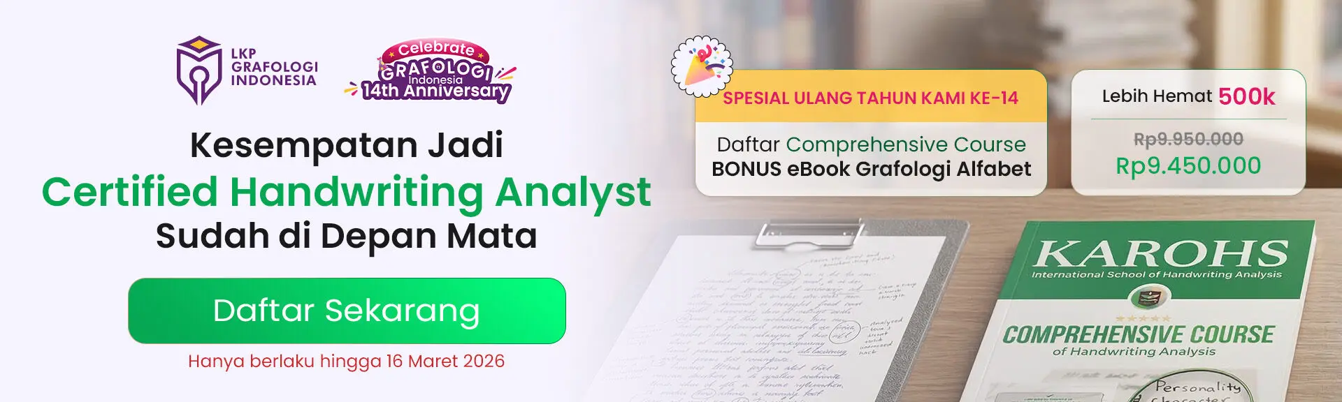 Banner - Comprehensive Course Spesial Ulang Tahun Grafologi Indonesia