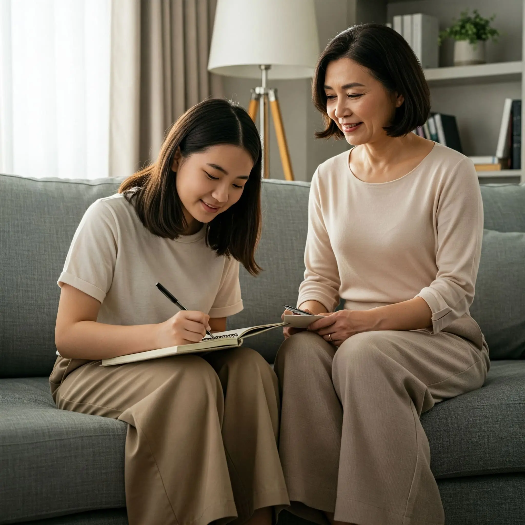 Orang tua membimbing anak dengan pemahaman karakter melalui grafologi dari LKP Grafologi Indonesia.